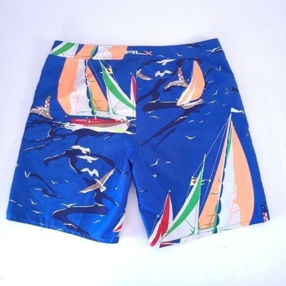 RLX Ralph Lauren Mens Swim Trunks Board Shorts Size 38 Sail Boats - Picture 2 of 7